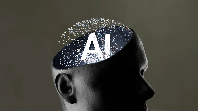 Digitale KI-Silhouette mit »AI«-Schriftzug und Lichtpartikeln — KI-Agenten im Unternehmen