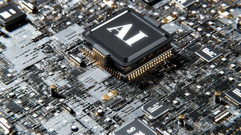 KI-Chip mit »AI«-Aufschrift auf Leiterplatte — Hardware für lokale Sprachmodelle