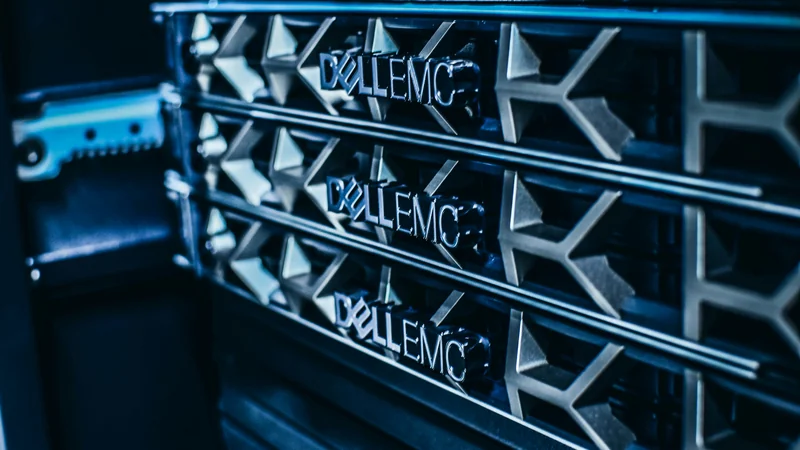 Dell EMC Server-Einheiten in dunklem Rack — Schutz kritischer Systeme vor Ransomware
